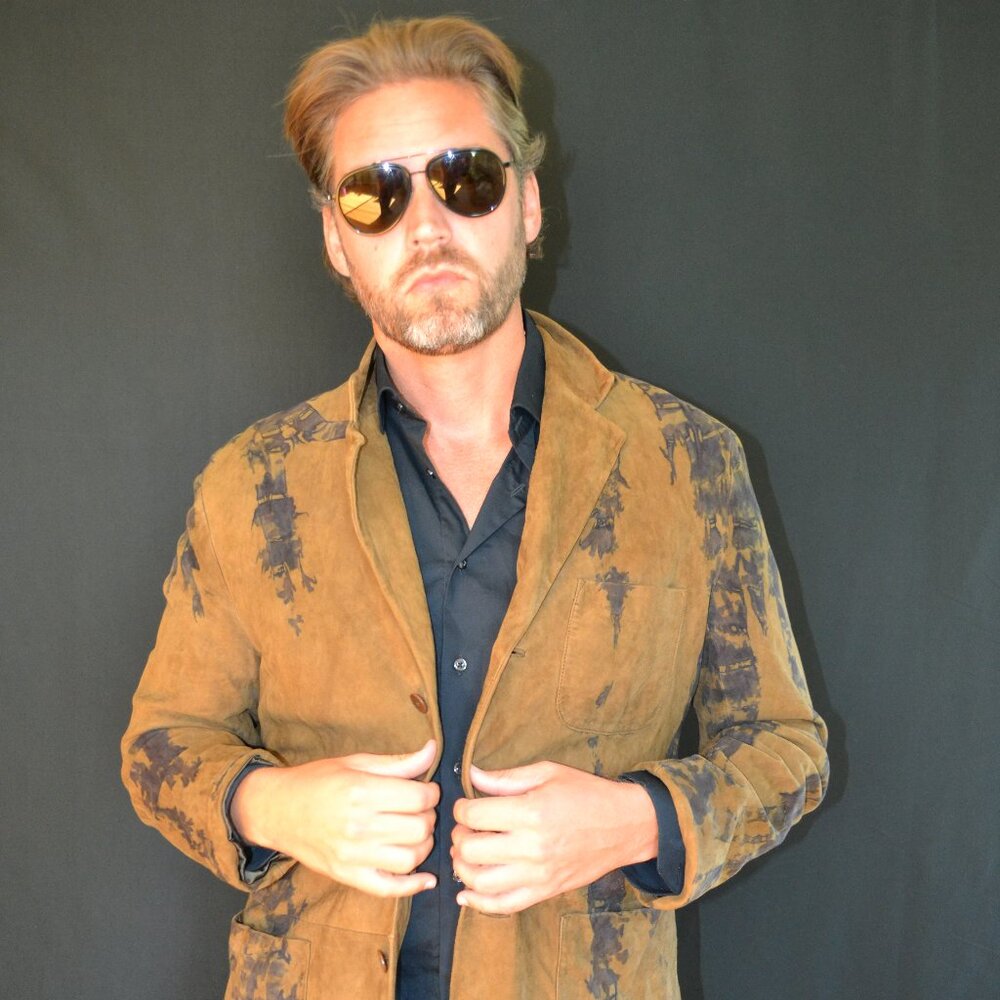 Robert Comstock 44 XL Large brown gray black tie dyed suede blazer shirt jacket